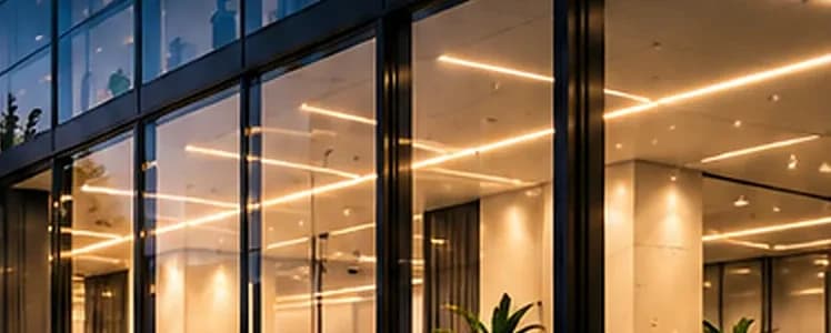 Illustration of black metal framing supporting a glazed building facade